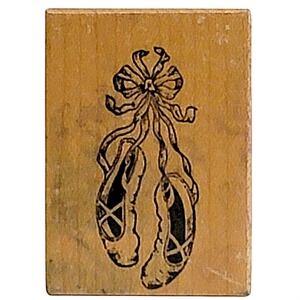 VTG 80s PSX Ballet Slippers Rubber Stamp D-269 1.5"x2" Pointe Shoes Wood Mounted